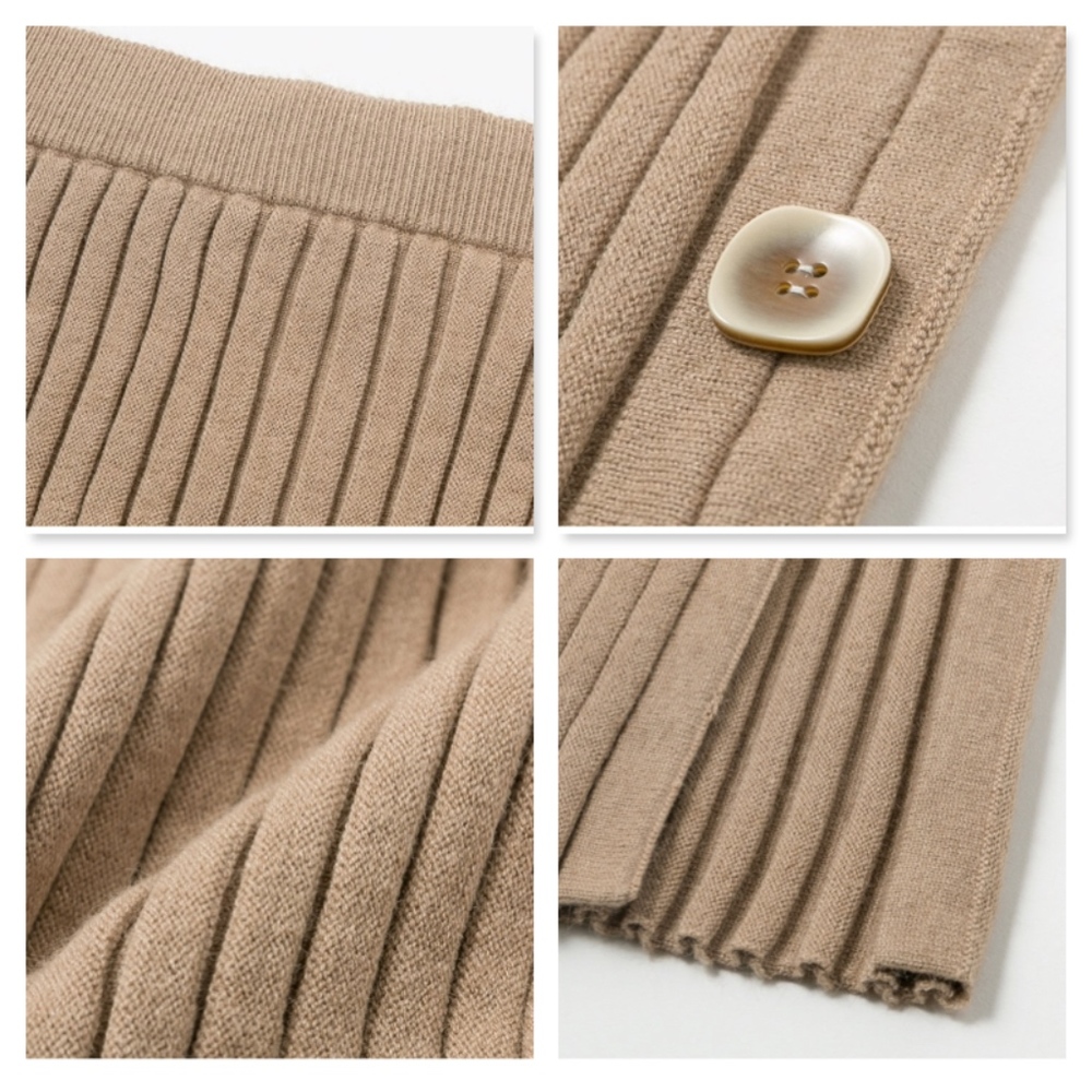 Khaki Rib Knit High Slit Buttoned Midi Skirt - Picture 7 of 9